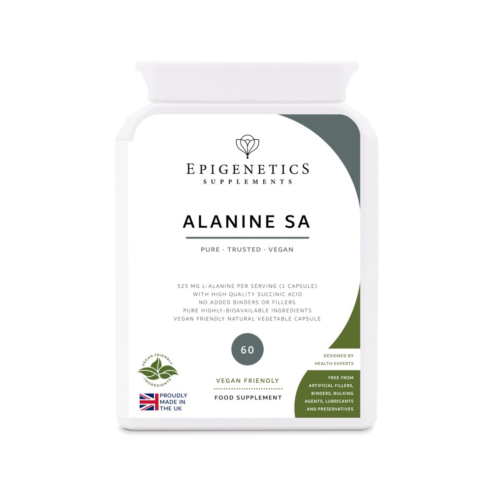 Alanine SA | 525mg L-Alanine (Alpha) Amino Acid + Succinic Acid Natural Antioxidant | 60 Vegan Friendly Capsules UK Made | 1 Capsule Daily (2 Month Supply)