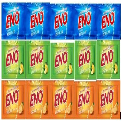 ENO Fruit Salt - Variety Pack - 5g Sachet Each - Regular x 5 sachets + Lemon x 5 sachets + Orange x 5 sachets