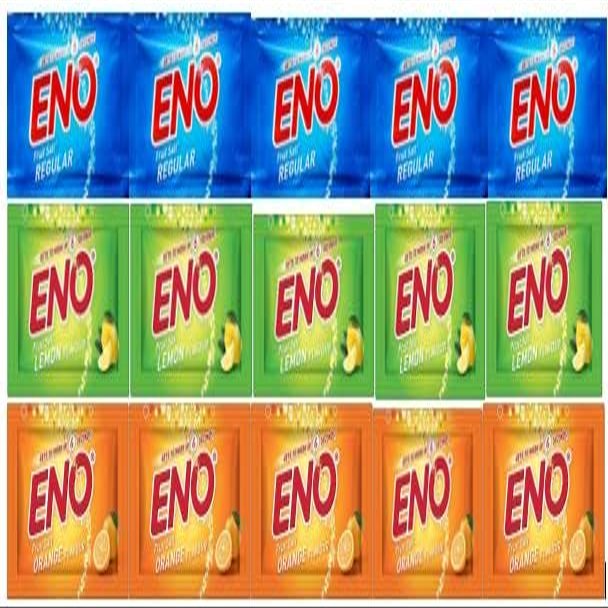 ENO Fruit Salt - Variety Pack - 5g Sachet Each - Regular x 5 sachets + Lemon x 5 sachets + Orange x 5 sachets