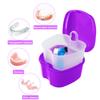 2 Pack Denture Case Dental Mouthguard Case, Denture Bath Box Cleaning with Brush, Strainer Basket and Lid Waterproof - Purple and Blue view 2