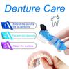 2 Pack Denture Bath Case Dental False Teeth Holder with Brush, Retainer Cleaning Case Denture Bath Cup Storage False Teeth Travel Case with Strainer - Purple and Dark Blue view 3