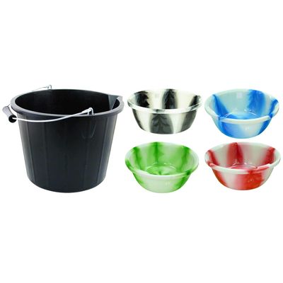 1 x Black 3 Gallon Bucket Strong 14L Plastic Builders Bucket With 1 x Assorted Colour 10 Inch Tiedye Design Round Washing Up Bowl Wash Tub Basin Tub For Cleaning Garden Construction Kitchen Storage