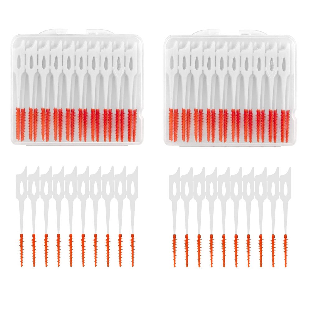 80pcs Tooth Floss Picks Interdental Brushes Flosser Sticks with Storage Case for Brush Tool Toothpick Tooth Cleaner Interdental Floss Sticks Toothpick Cleaning Tool Daily Cleaning Teeth (Orange)
