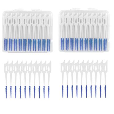 80pcs Tooth Floss Picks Interdental Brushes Flosser Sticks with Storage Case for Brush Tool Toothpick Tooth Cleaner Interdental Floss Sticks Toothpick Cleaning Tool Daily Cleaning Teeth (Blue)