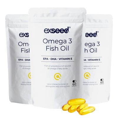ExSeed Health - Male Fertility Supplements - Omega 3-3 Month Supply (x3 Bottles) - 60 Capsules per Bottle - Effective Doses - Fish Oils for Men - Supports Healthy Conception & Overall Health