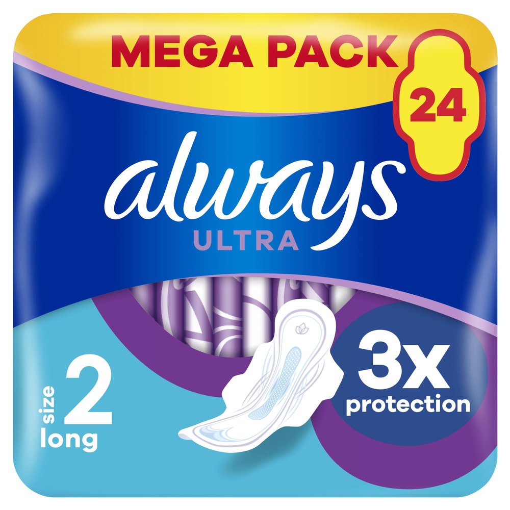 Always Ultra Sanitary Towels Long (Size 2) Wings X 24 Pads, Super Absorbent and Ultra Thin, for Menstrual Periods