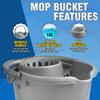 16 Litre Deluxe Mop Bucket 16L Plastic Floor Cleaning Bucket with Removeable Wringer Attached | Easy Grip Carry Handle (Silver/Grey) view 3