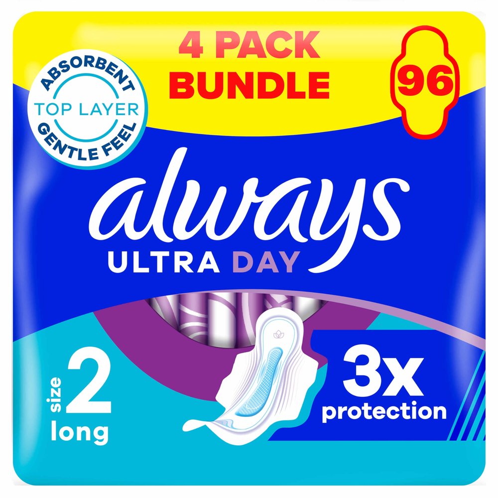 Always Ultra Sanitary Towels Long (Size 2) Wings X 24 Pads, Super Absorbent and Ultra Thin, for Menstrual Periods 24 x 4