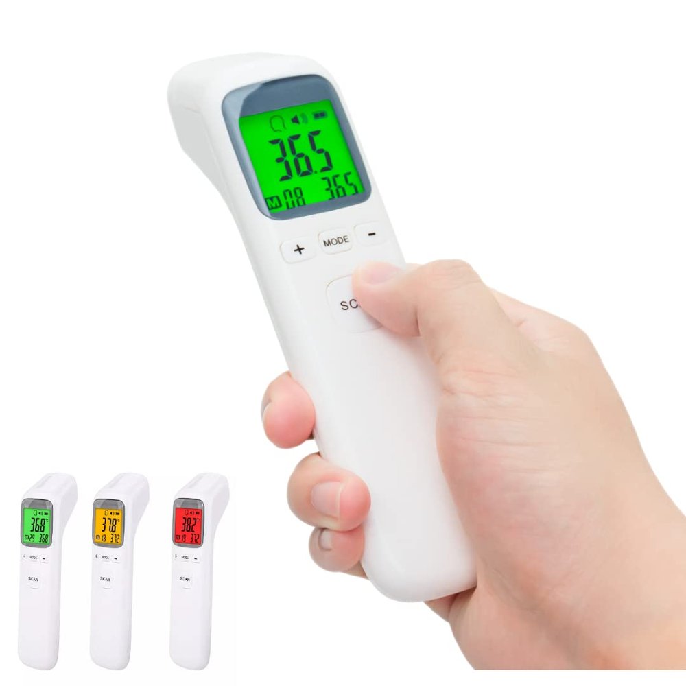 Forehead Thermometer No Touch Infrared Digital Thermometers for Adults Kids, Touchless Baby, Non-Contact Forehead, Ear & Body, Fast Accurate Readings with Fever alarm Large LCD Display (white)