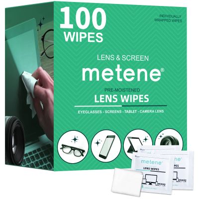 Metene 100 Pack Lens Cleaning Wipes, Pre-Moistened and Individually Wrapped Eyeglass Wipes, Glasses Cleaner for Eyeglasses, Camera Lens, Tablets, Phone, Computer Screen and Other Delicate Surfaces
