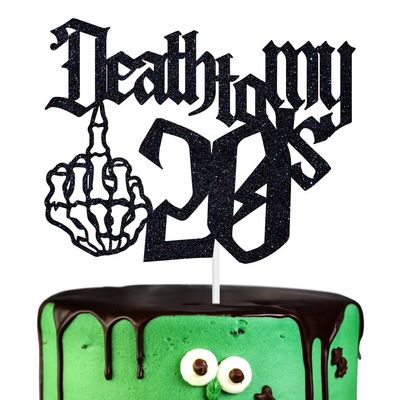 Hequoyer Black Glitter Death to My 20's Cake Topper, Rip My Twenties Cake Decoration, Happy 30th Birthday Party Decorations Supplies