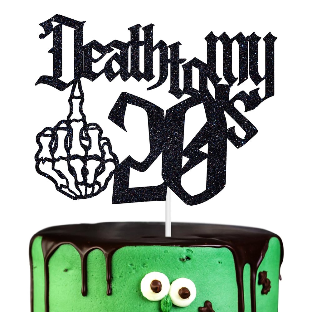 Hequoyer Black Glitter Death to My 20's Cake Topper, Rip My Twenties Cake Decoration, Happy 30th Birthday Party Decorations Supplies