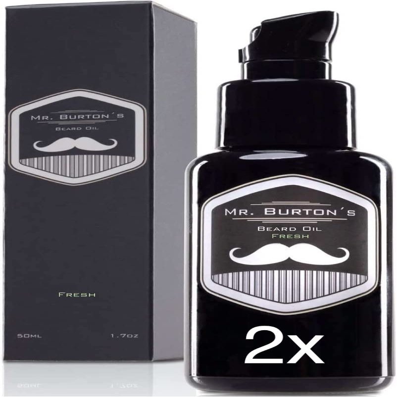 Double Pack Beard Oil - Mr. Burton's Beard Oil - Fresh - 2 x 50 ml Beard Oil for Beard Care - 100% Natural Ingredients - Premium Quality - Made in Germany