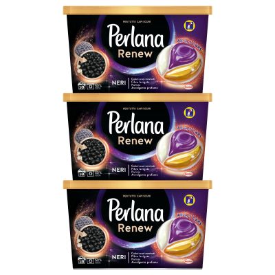 3 x Perlana Renew Neri All in 1 Caps Detergent for Dark Clothes - 3 Packs of 18 Capsules