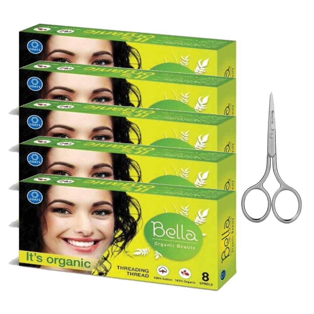 Bella Threading Thread - Pack of 5 (8 Spools in Each Box) with Scissor by Behal International