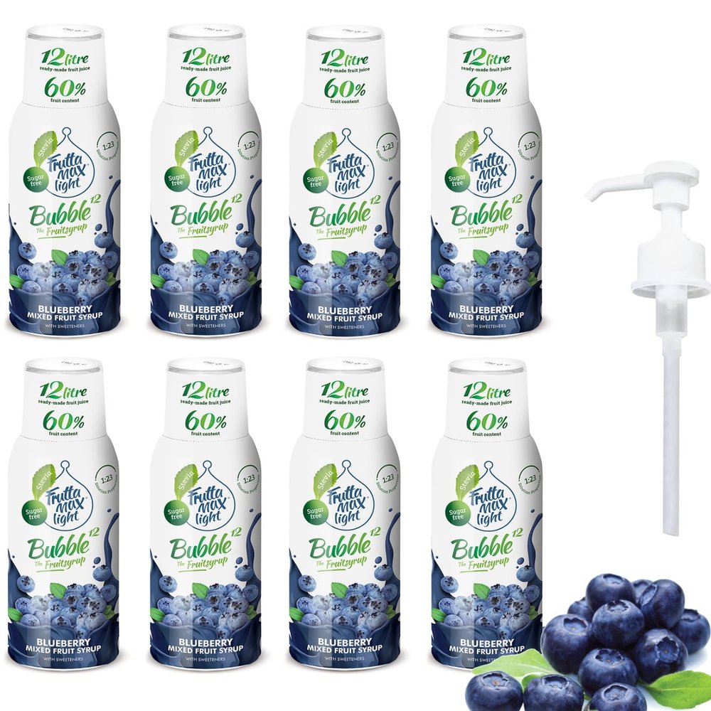 8 Pack - FruttaMax Sugar-Free Blueberry Syrup  60% Real Fruit | Low-Calorie Drink Syrup for Soda Makers, Cocktails & Desserts  8x500ml