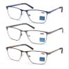 MODFANS 3-Pack Reading Glasses Men Blue Light Blocking Metal Frame Rectangle Style Stainless Steel Material Spring Hinges Grey Brown Blue view 1