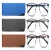 MODFANS 3-Pack Reading Glasses Men Blue Light Blocking Metal Frame Rectangle Style Stainless Steel Material Spring Hinges Grey Brown Blue view 2