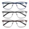 MODFANS 3-Pack Reading Glasses Men Blue Light Blocking Metal Frame Rectangle Style Stainless Steel Material Spring Hinges Grey Brown Blue view 3