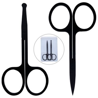 2Pcs Stainless Steel Nose Facial Hair Scissors, Beard Eyebrow Eyelash Trimmer for Men&Women