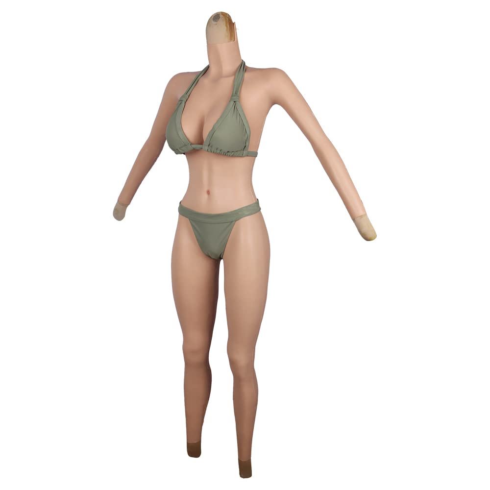 LIFI Crossdressing Silicone Bodysuit E Cup Ankle Length Silicone Breast for Crossdressers Drag Queen Transgender (Color 1, Gel Filling)