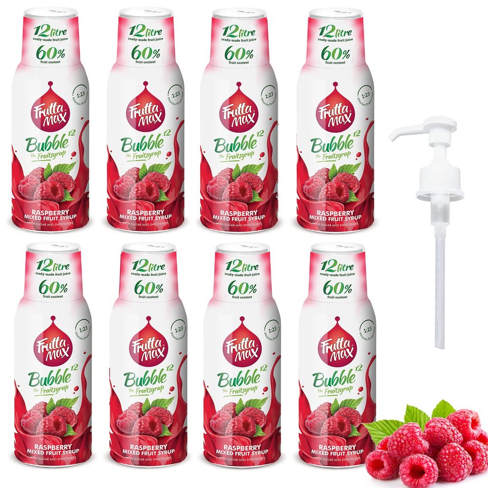 8 Pack - FruttaMax Raspberry Syrup | Less Sugar | 60% Real Fruit Concentrate | Suitable for soda Machine 8x500ml