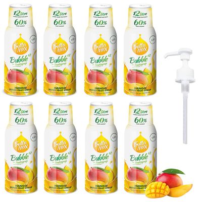 8 Pack - FruttaMax Mango Syrup | Less Sugar | 60% Real Fruit Concentrate | Suitable for soda Machine 8x500ml
