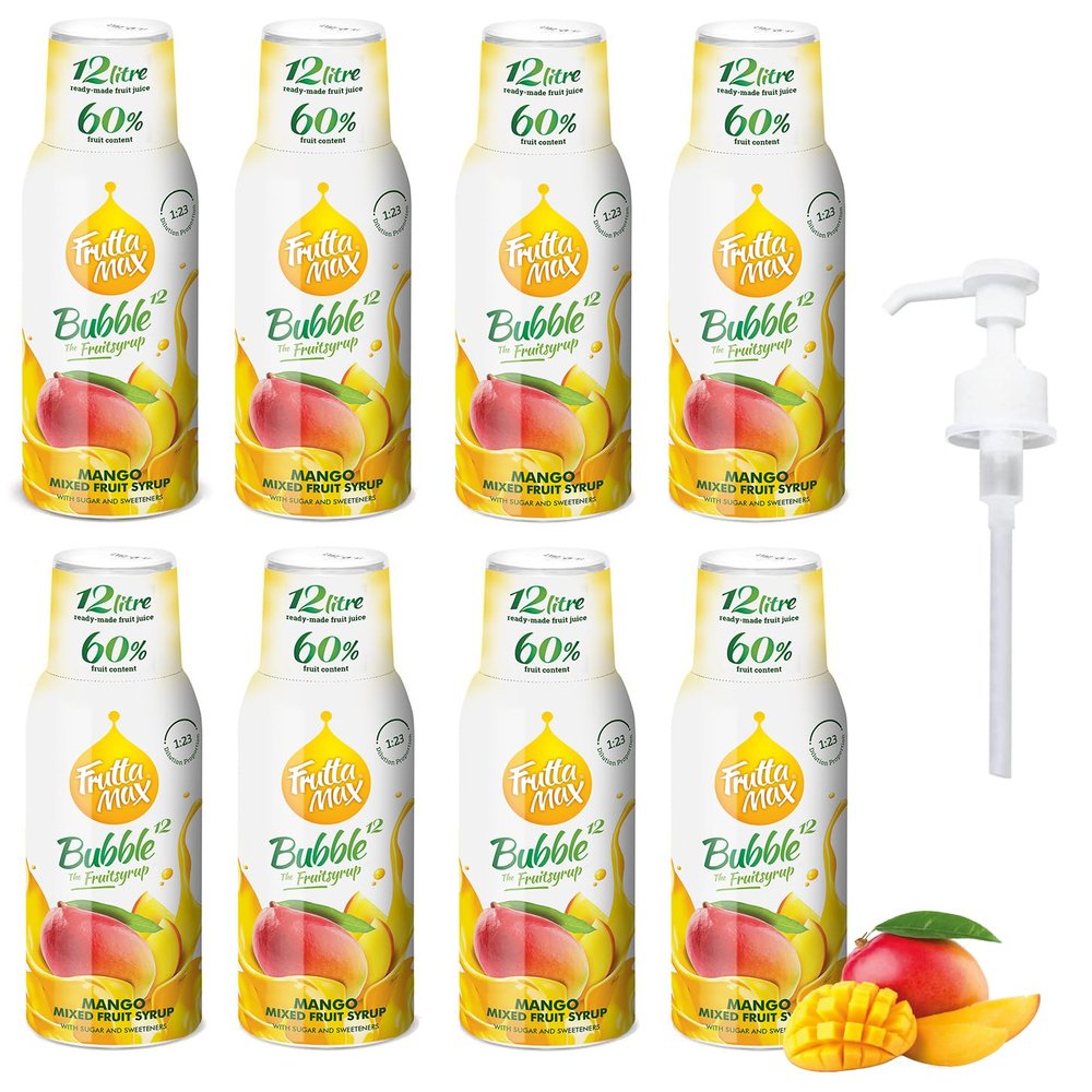 8 Pack - FruttaMax Mango Syrup | Less Sugar | 60% Real Fruit Concentrate | Suitable for soda Machine 8x500ml