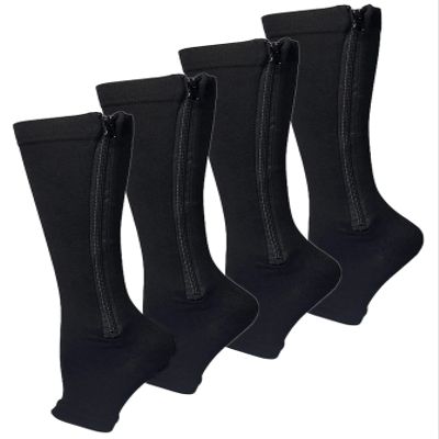 CRETUAO 2 Pair Zipper Women Compression Stockings Burn Fat Socks Open Toe Girl Compression Slim Beauty Leg,Black,L/XL