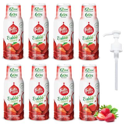 8 Pack - FruttaMax Strawberry Syrup | Less Sugar | 60% Real Fruit Concentrate | Suitable for soda Machine 8x500ml