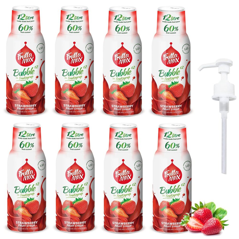 8 Pack - FruttaMax Strawberry Syrup | Less Sugar | 60% Real Fruit Concentrate | Suitable for soda Machine 8x500ml