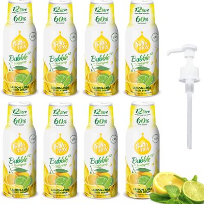 8 Pack - FruttaMax Lemon and Lime Syrup | Less Sugar | 60% Real Fruit Concentrate | Suitable for soda Machine 8x500ml