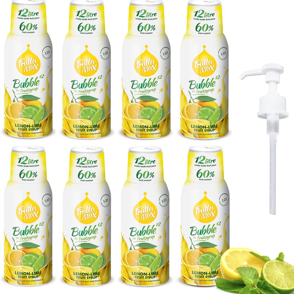 8 Pack - FruttaMax Lemon and Lime Syrup | Less Sugar | 60% Real Fruit Concentrate | Suitable for soda Machine 8x500ml
