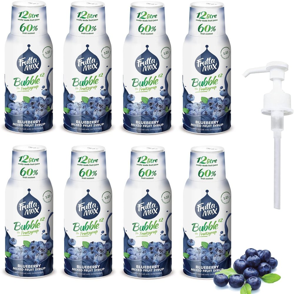 8 Pack - FruttaMax Blueberry Syrup | Less Sugar | 60% Real Fruit Concentrate | Suitable for soda Machine 8x500ml