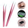 2 Pcs Eyelash Tweezers, Straight and Curved Tip, Eyelash Extension Tweezers (Pink) view 3