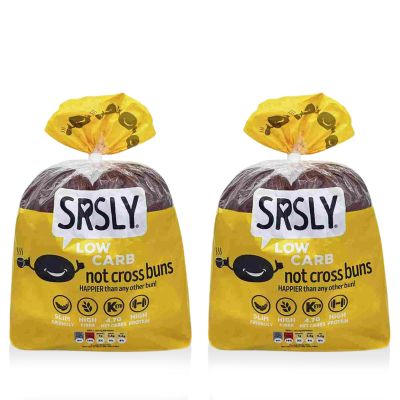 SRSLY Low Carb Keto Hot Cross Buns - 4.7G Carbs, 11G Protein, 6G Fibre - Freshly Baked Soft & Fluffy - Sugarwise Certified High Protein Lower Calorie Bread - Pack of 2