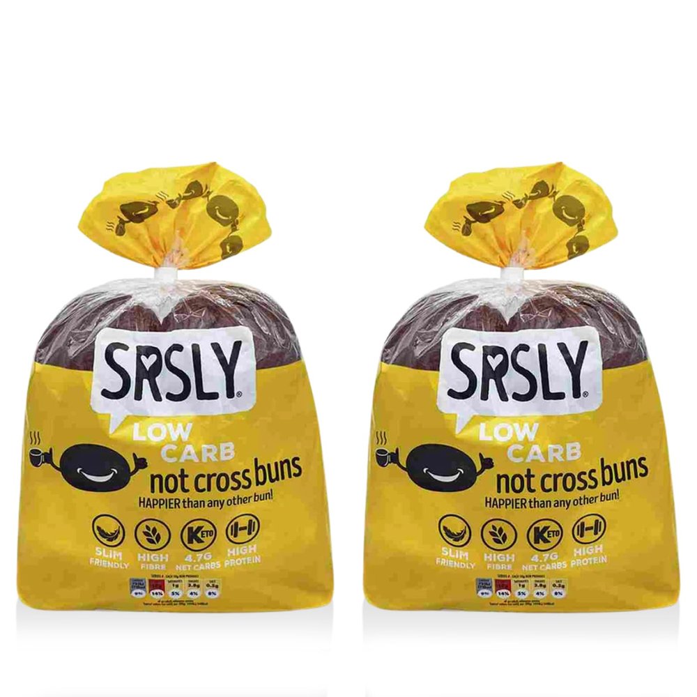SRSLY Low Carb Keto Hot Cross Buns - 4.7G Carbs, 11G Protein, 6G Fibre - Freshly Baked Soft & Fluffy - Sugarwise Certified High Protein Lower Calorie Bread - Pack of 2