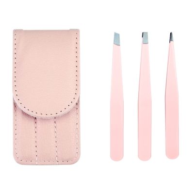 3 Pcs Eyebrow Tweezers, Ingrown Hair Remover, Stainless Steel Precision Tweezers Set for Eyebrows, Blackhead, Splinters, Facial and Ingrown Hair (Pink)