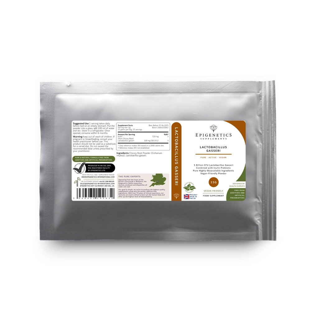 Lactobacillus Gasseri 15g | 5 Billion CFU Probiotic + Chicory Root Prebiotic (Inulin) | Vegan Friendly Powder UK Made | 1g Daily (15 Servings)