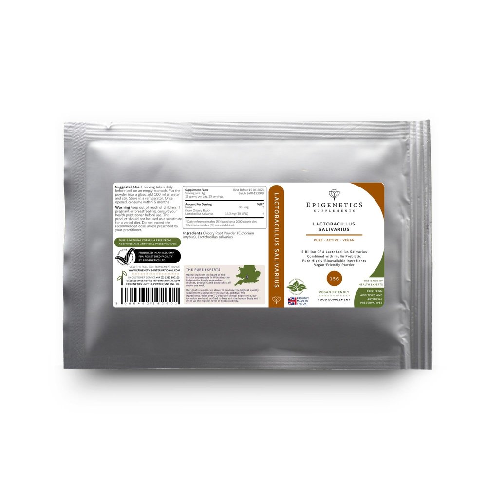 Lactobacillus Salivarius 15g | 5 Billion CFU Probiotic + Chicory Root Prebiotic (Inulin) | Vegan Friendly Powder for Gut Health | UK Made | 1g Daily (15 Servings)