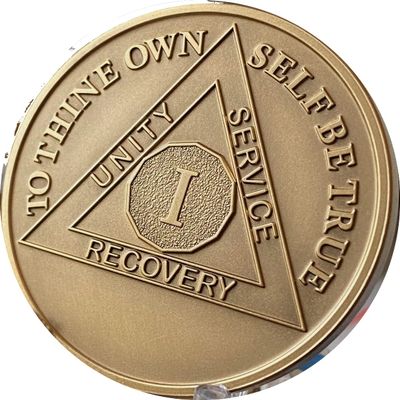 1 Year AA Medallion Large 1.5 Inch Heavy Premium Bronze Sobriety Chip