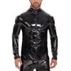 Men Sexy Leather Shirt, Glossy, Plus Size, Full Zipper, Shiny Latex Coat For Male, Red, Black, 4XL view 1