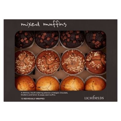 Lichfields Mixed Muffins  Box of 12  Assorted Flavours Selection Pack for Breakfast, Snacks, Coffee Shops & Catering