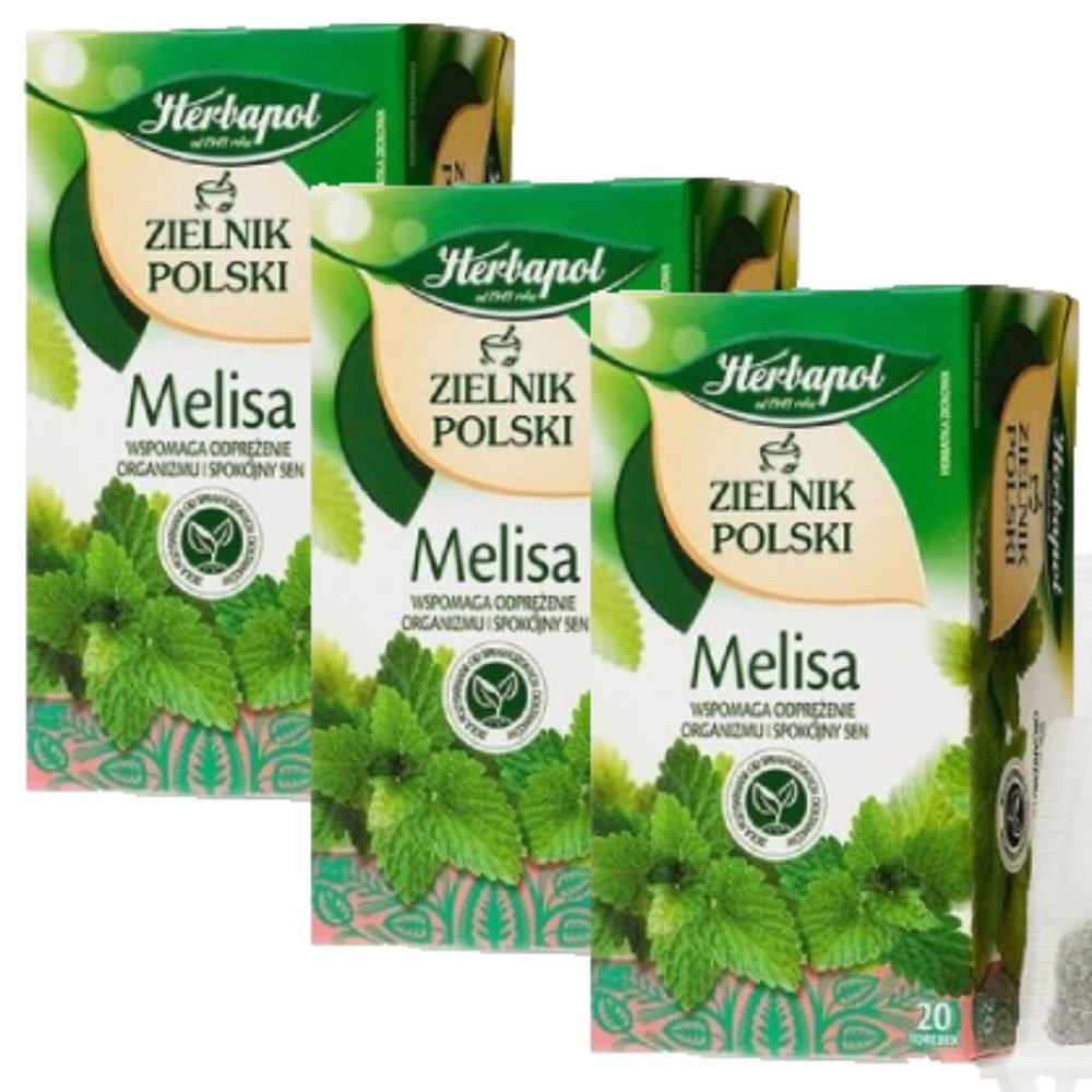Lemon Balm, Relaxing Herbal Tea, Herbapol, Economy Package: 3 x 20 Bags x 2 g, Well-being, Restful Sleep
