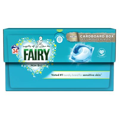 Fairy Non Bio Pods Washing Liquid Laundry Detergent Tablets and Capsules 34 Washes, Huggably Soft For Sensitive Skin