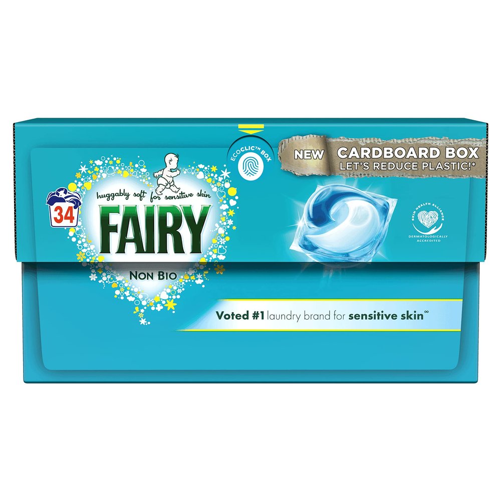 Fairy Non Bio Pods Washing Liquid Laundry Detergent Tablets and Capsules 34 Washes, Huggably Soft For Sensitive Skin