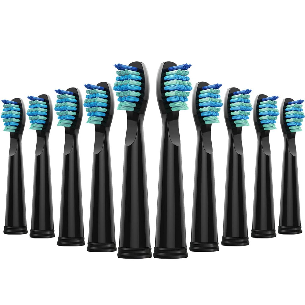 10 Pack Toothbrush Heads Compatible for Fairywill Toothbrush Heads FW-507/508/515/551/917/959/2011, FW-D1/FW-D3/FW-D7/FW-D8, Most SG Series, HP126A, TB-5 Moderately Soft Bristles Brush (Black)