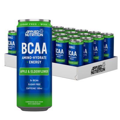 Applied Nutrition BCAA Energy Drink With Caffeine - BCAA Amino Hydrate + Energy, Sugar Free, Branch Chained Amino Acids (Pack of 24) (Apple & Elderflower)