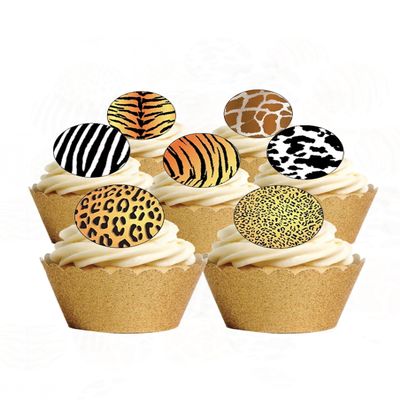 24 Precut Round Animal Print Leopard giraffe zebra Edible Wafer paper Cake Cupcake Toppers