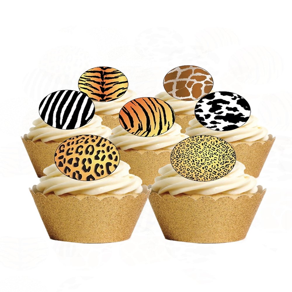 24 Precut Round Animal Print Leopard giraffe zebra Edible Wafer paper Cake Cupcake Toppers